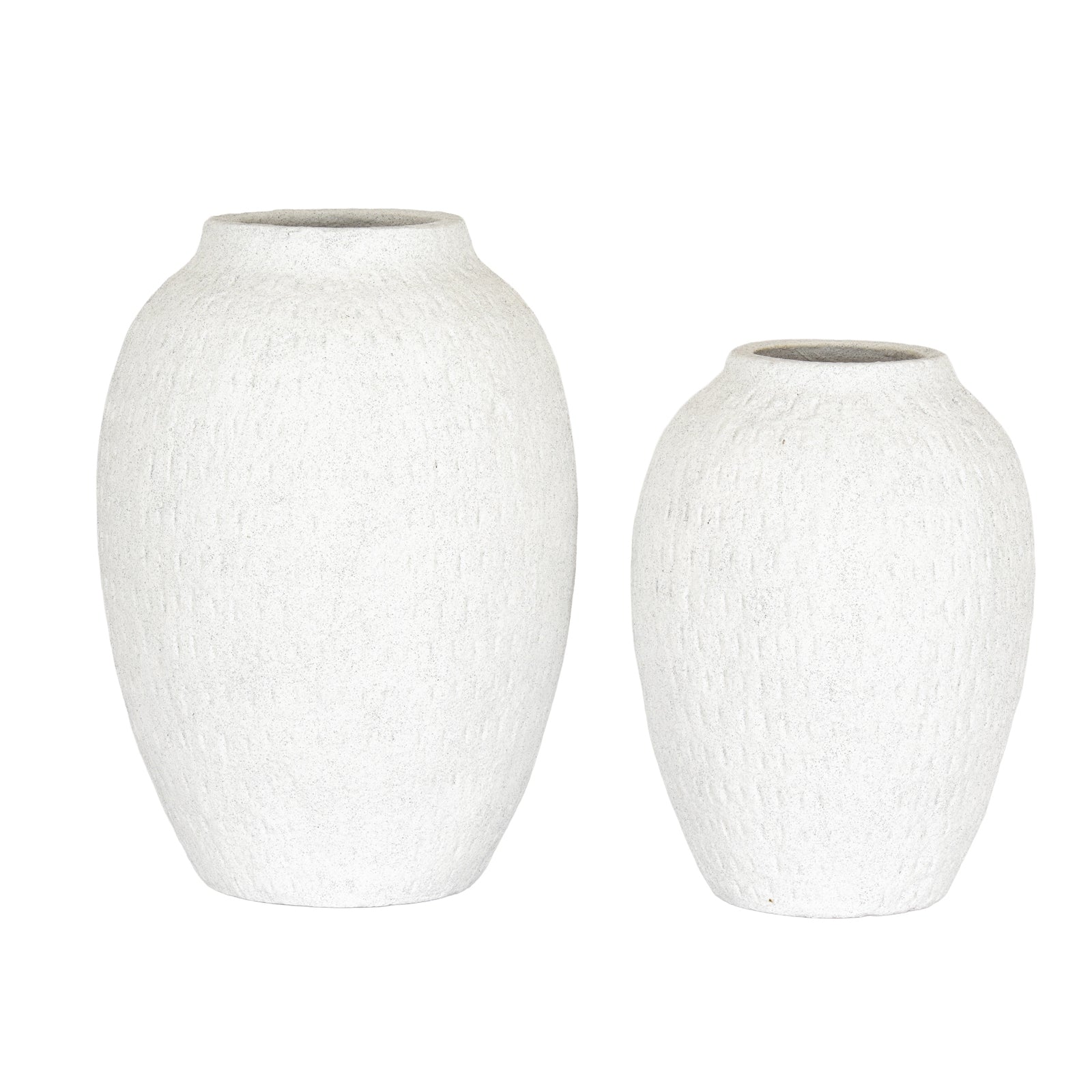 Ashen Medium White Ceramic Vase - 27cm Textured Matte Decorative Vase