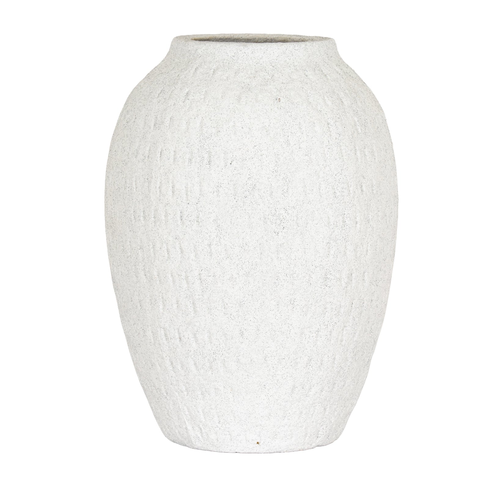 Ashen Medium White Ceramic Vase - 27cm Textured Matte Decorative Vase