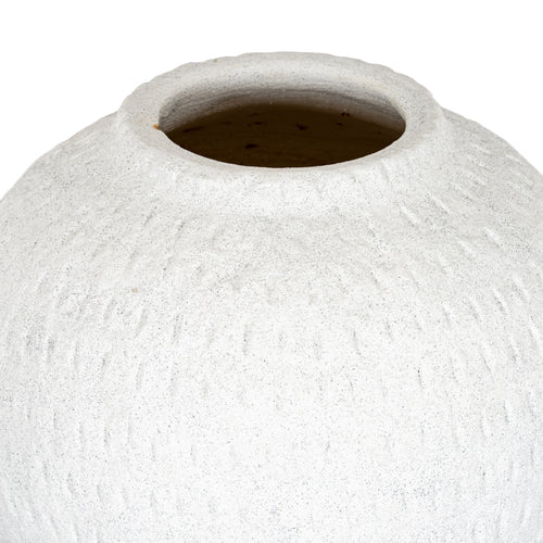 Ashen Large Round White Ceramic Vase - 23cm Textured Matte Sculptural Vase