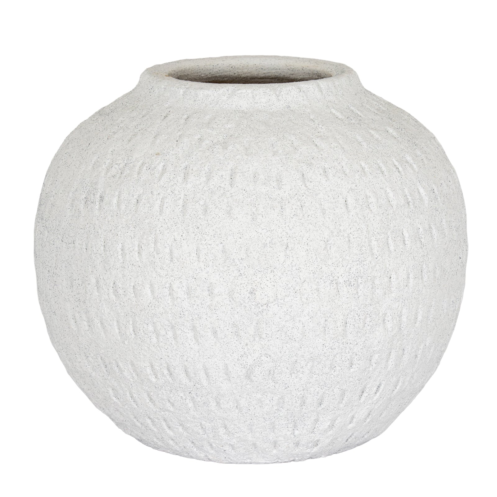 Ashen Large Round White Ceramic Vase - 23cm Textured Matte Sculptural Vase