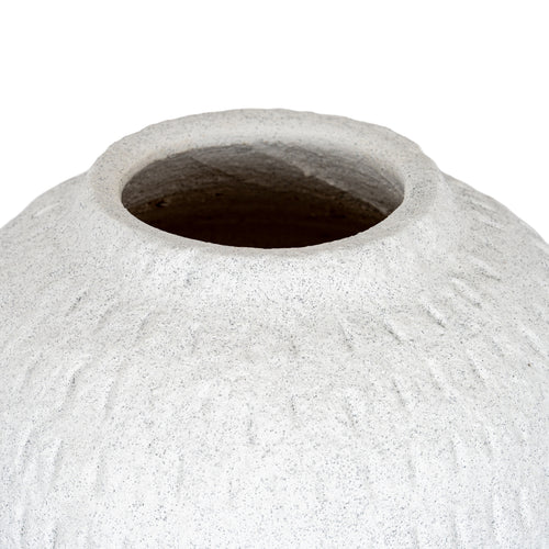 Ashen Medium Round White Ceramic Vase - 19cm Textured Matte