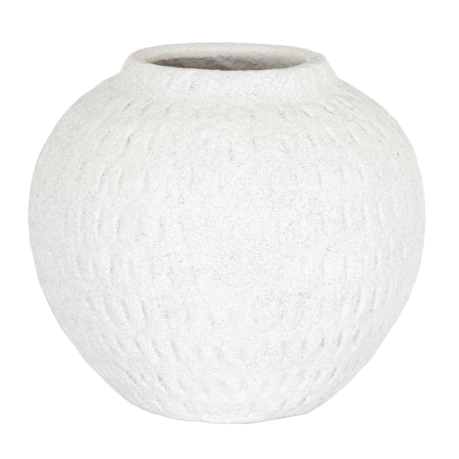 Ashen Medium Round White Ceramic Vase - 19cm Textured Matte