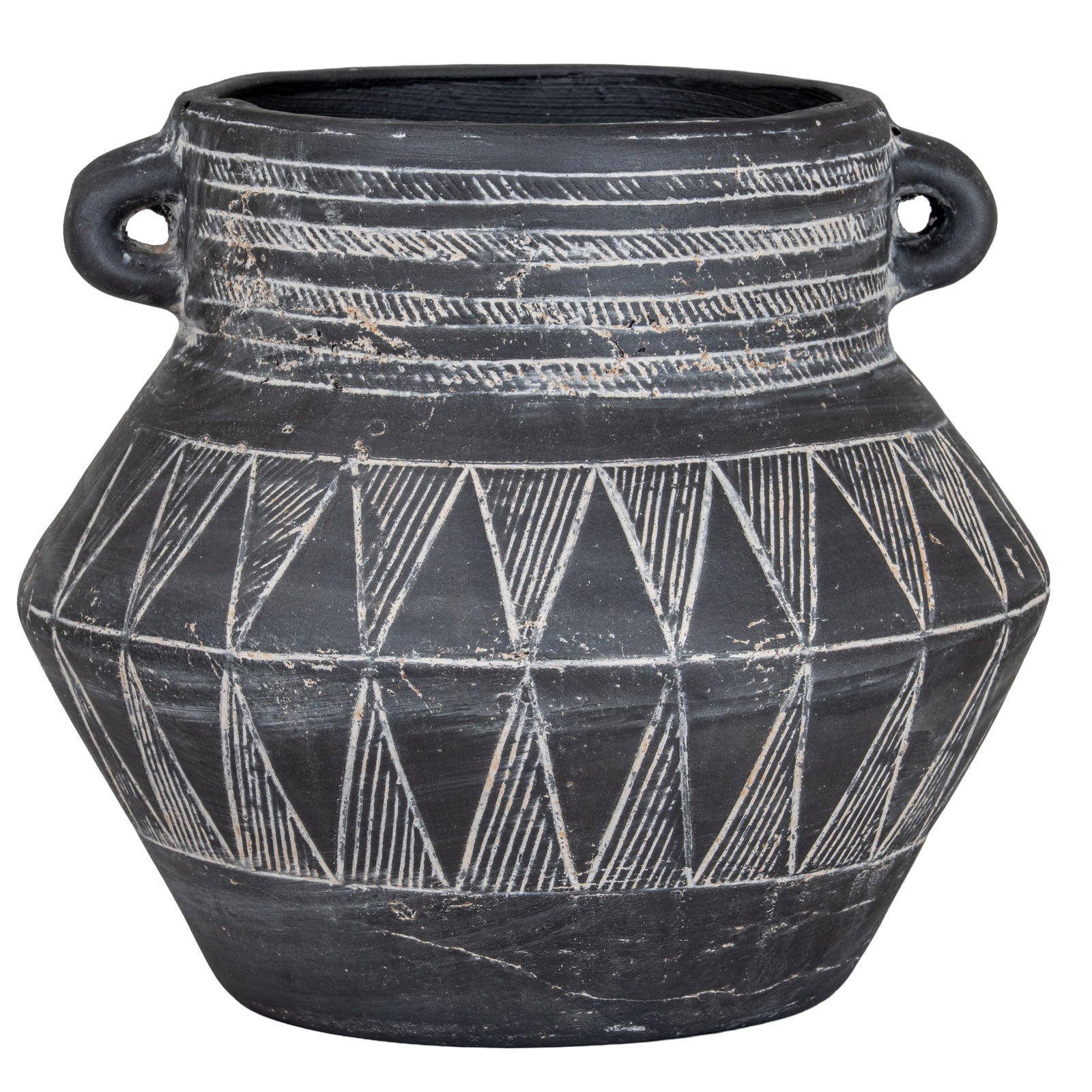 Etched Collection Tall Pot With Handle - Textured Stoneware Serving Pot