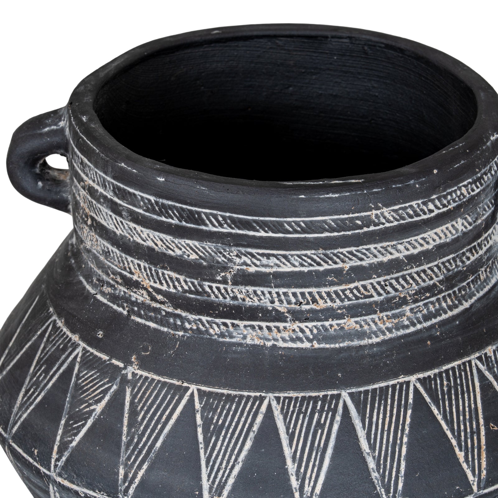 Etched Collection Tall Pot With Handle - Textured Stoneware Serving Pot