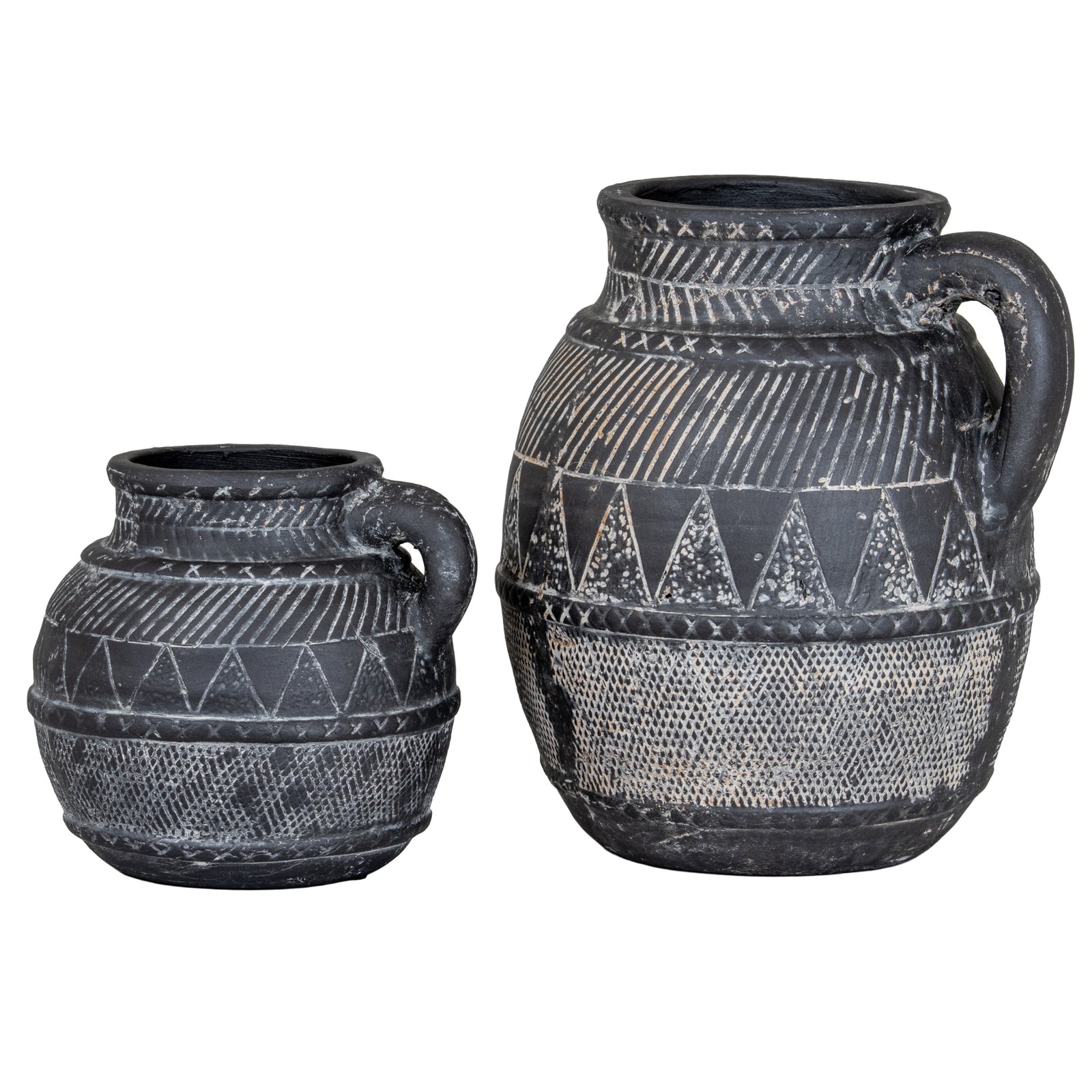 Etched Collection Jug - Black Ceramic Textured Vase & Pitcher