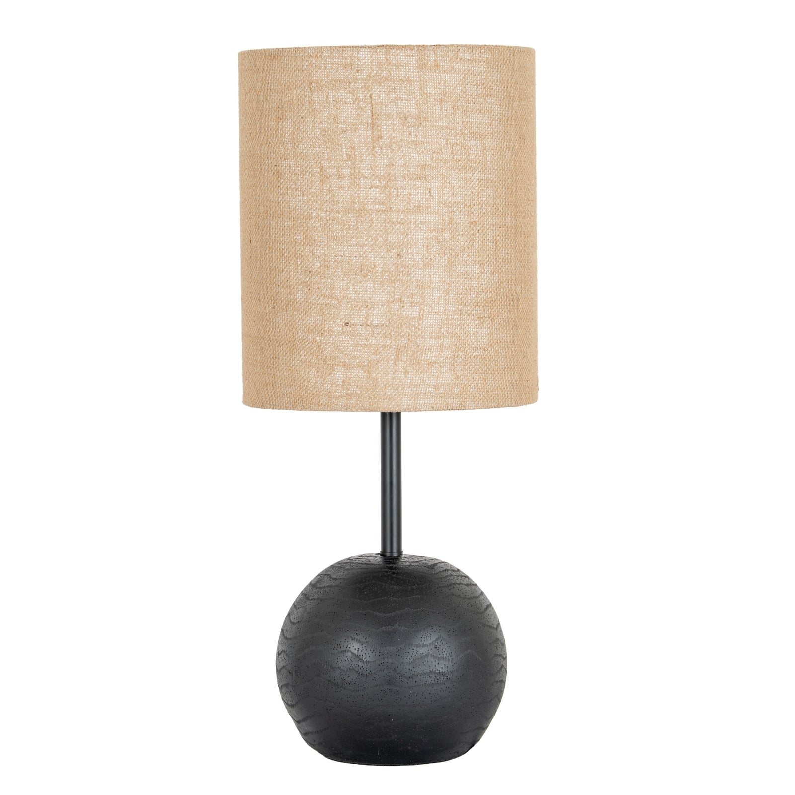 Black Cannon Table Lamp with Hessian Shade – 61cm