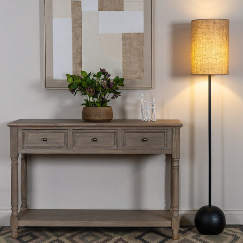 Black Cannon Floor Lamp with Hessian Shade – 151cm
