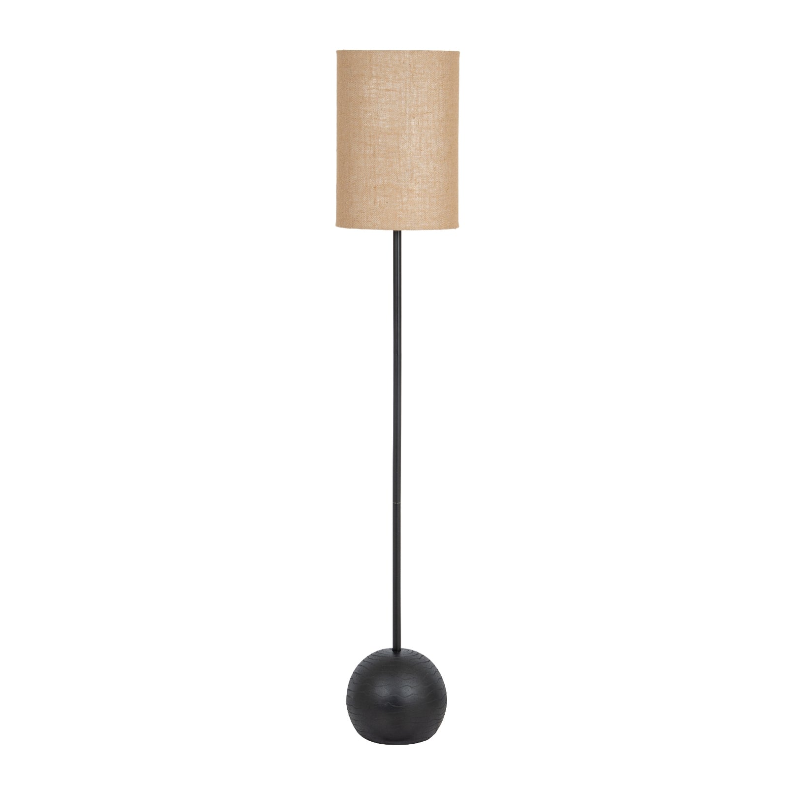 Black Cannon Floor Lamp with Hessian Shade – 151cm