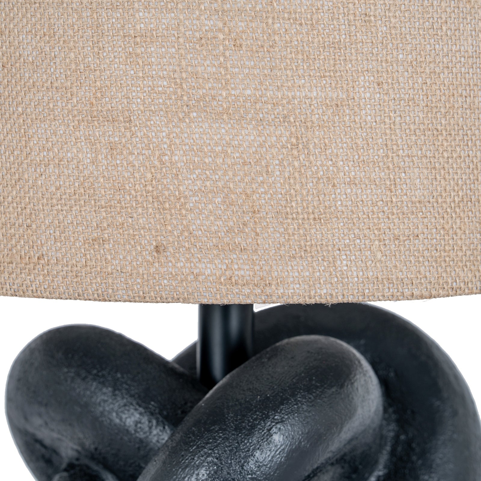 Black Knot Table Lamp with Natural Hessian Shade – Architectural Metal Lighting (51cm)