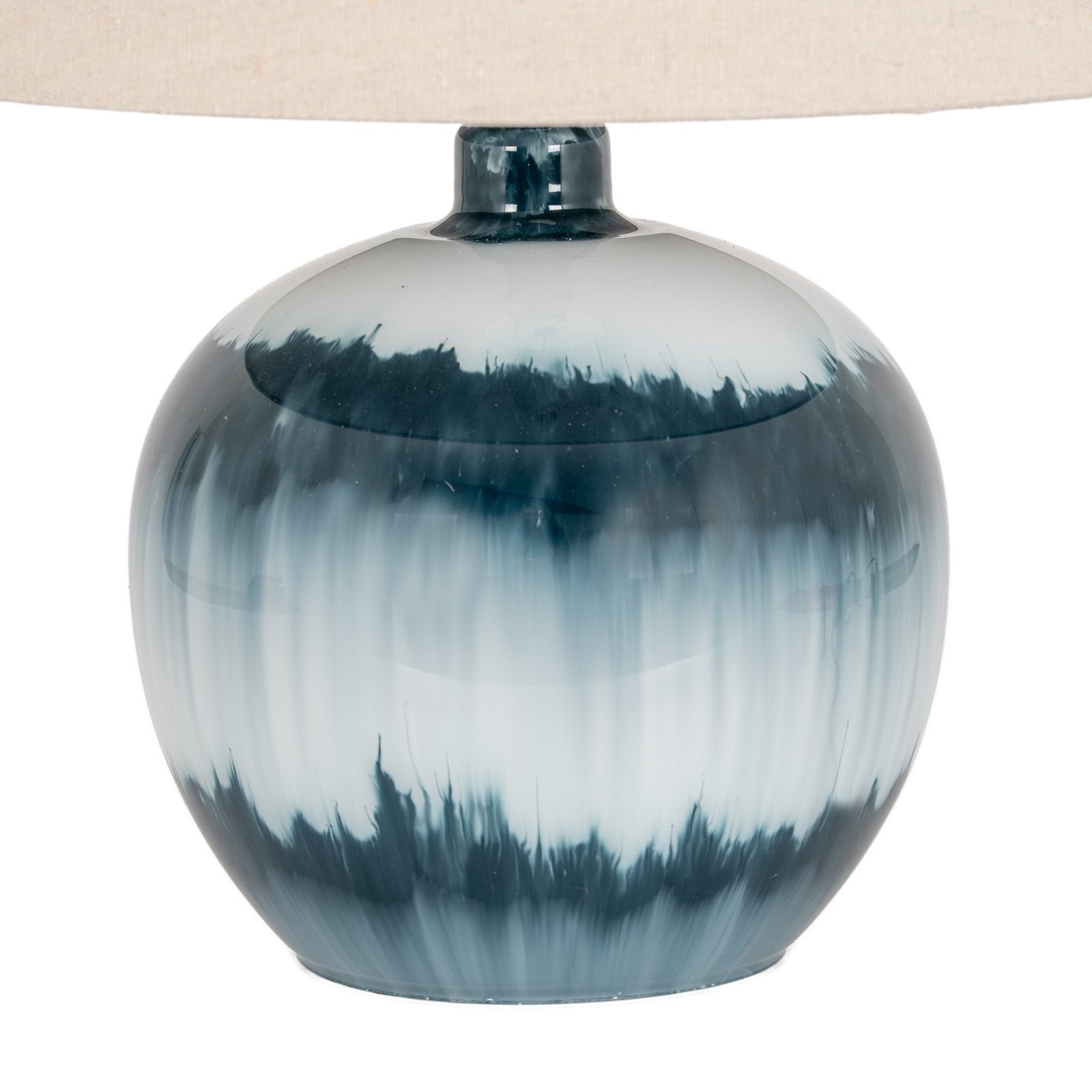 Ocean Shadows Squat Blue Table Lamp with Linen Shade – 55cm