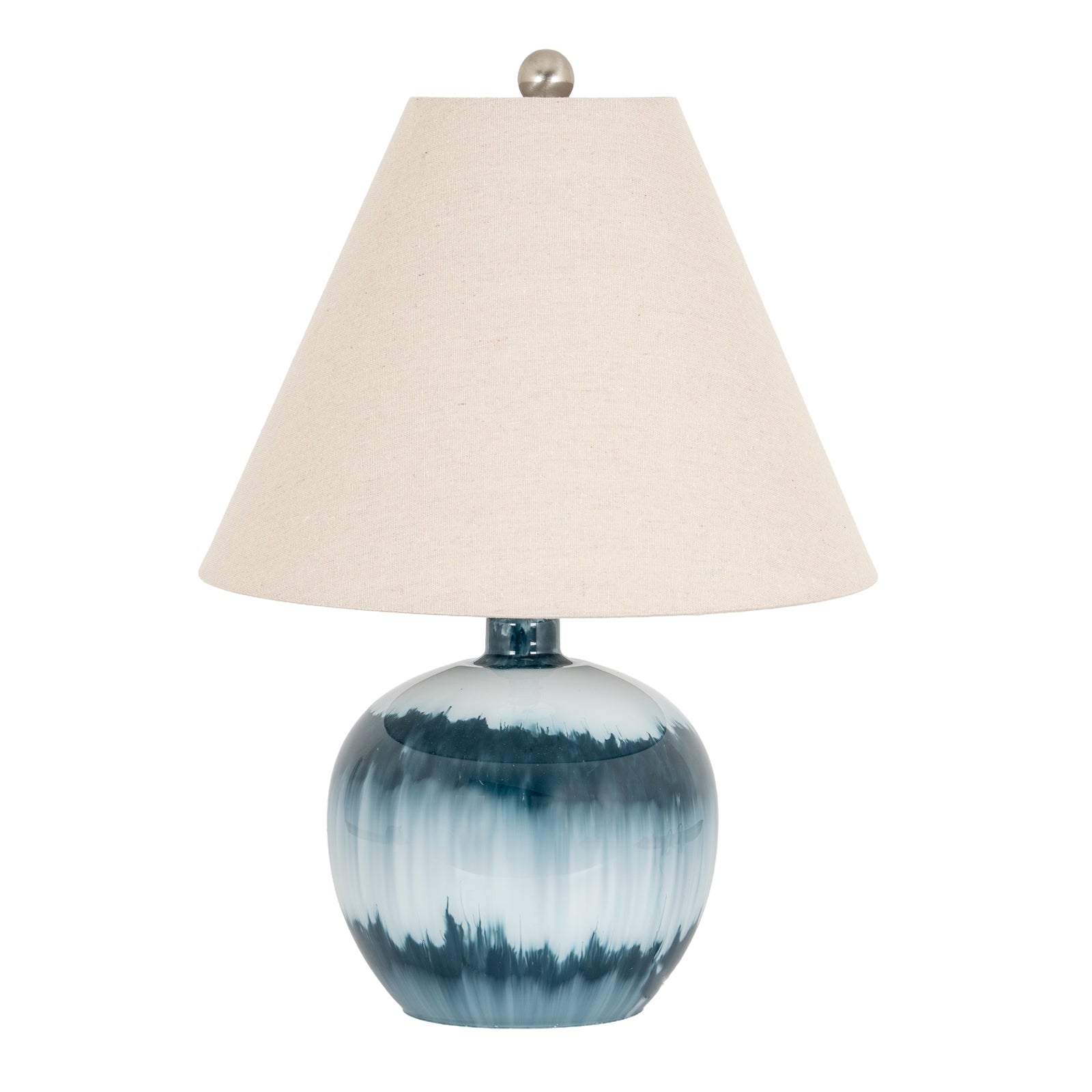 Ocean Shadows Squat Blue Table Lamp with Linen Shade – 55cm