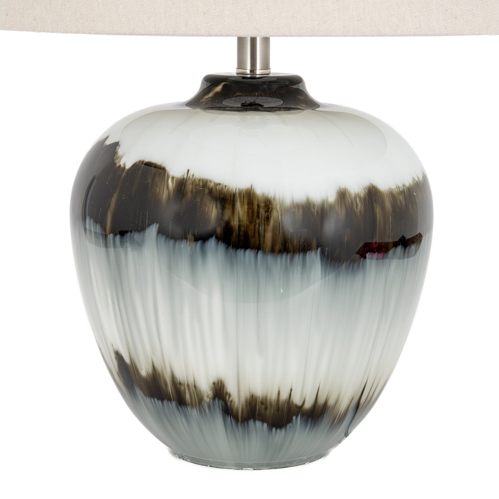 Midnight Shadows Squat Black Table Lamp with Linen Shade – 61cm