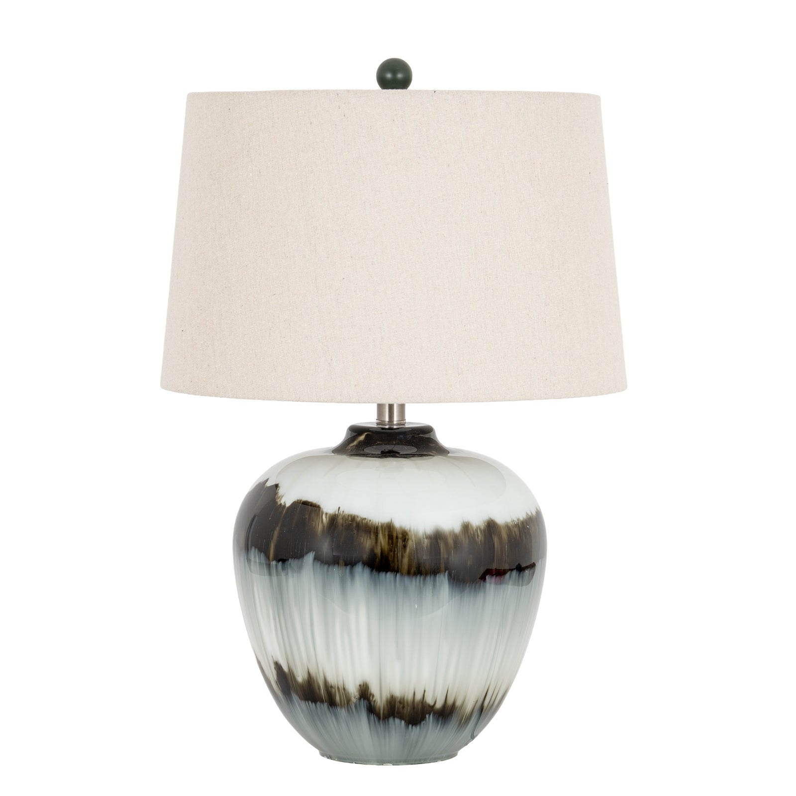 Midnight Shadows Squat Black Table Lamp with Linen Shade – 61cm