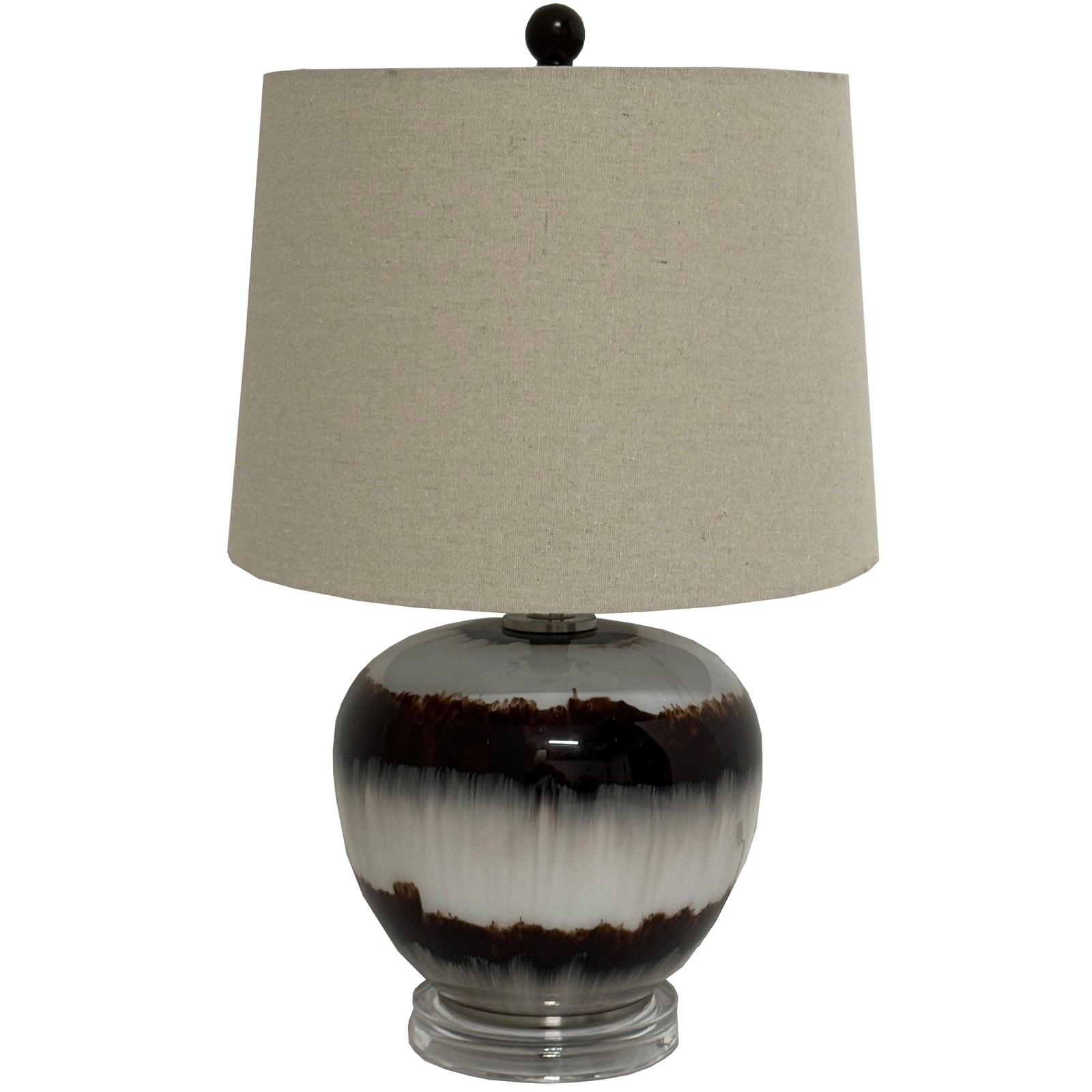 Sepia Shadows Squat Brown Table Lamp with Linen Shade – 56cm
