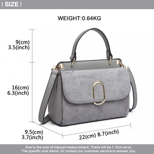 MISS LULU STYLISH LADIES LEATHER HANDBAG SHOULDER BAG GREY