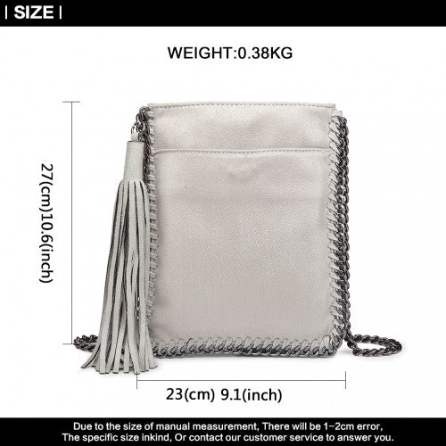 Miss Lulu Leather Look Chain Shoulder Bag with Tassel Pendant - Grey