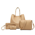 MISS LULU 4 PIECE SET SHOULDER TOTE HANDBAG - BEIGE