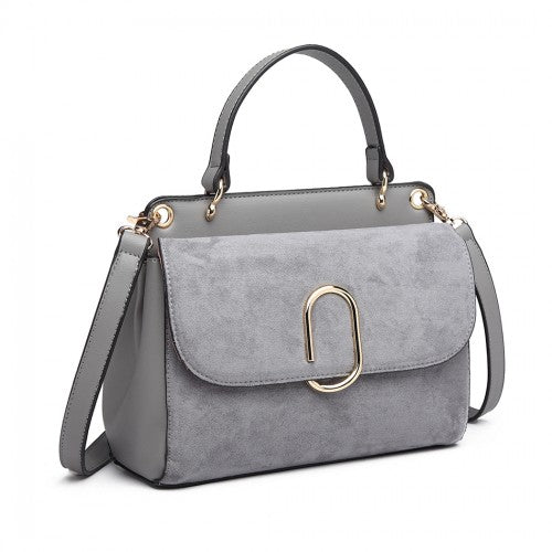 MISS LULU STYLISH LADIES LEATHER HANDBAG SHOULDER BAG GREY