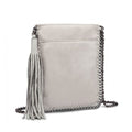 Miss Lulu Leather Look Chain Shoulder Bag with Tassel Pendant - Grey