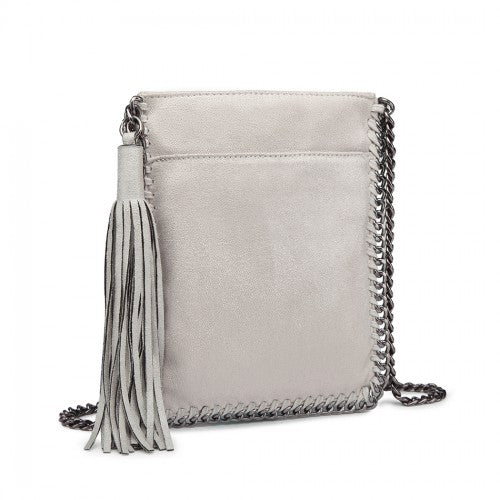 Miss Lulu Leather Look Chain Shoulder Bag with Tassel Pendant - Grey