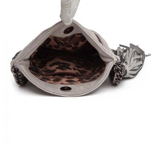 Miss Lulu Leather Look Chain Shoulder Bag with Tassel Pendant - Grey