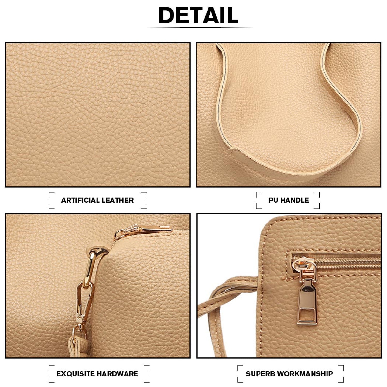 MISS LULU 4 PIECE SET SHOULDER TOTE HANDBAG - BEIGE