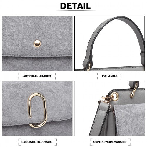 MISS LULU STYLISH LADIES LEATHER HANDBAG SHOULDER BAG GREY