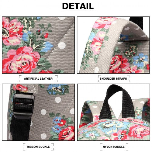 Miss Lulu Large Backpack Flower Polka Dot - Grey