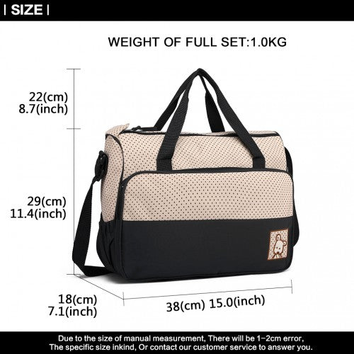 Miss Lulu Polyester 5 Pcs Set Maternity Baby Changing Bag Polka Dot Series - Black