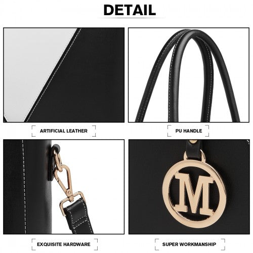 Miss Lulu Leather Look V - Shape Shoulder Handbag - Black