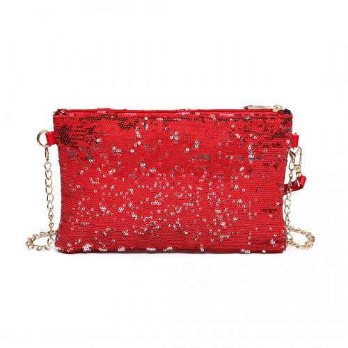 Miss Lulu Sequins Clutch Evening Bag - Red