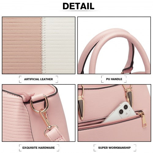 Miss Lulu Leather Look Colour Block Bow Pendant Handbag - Pink