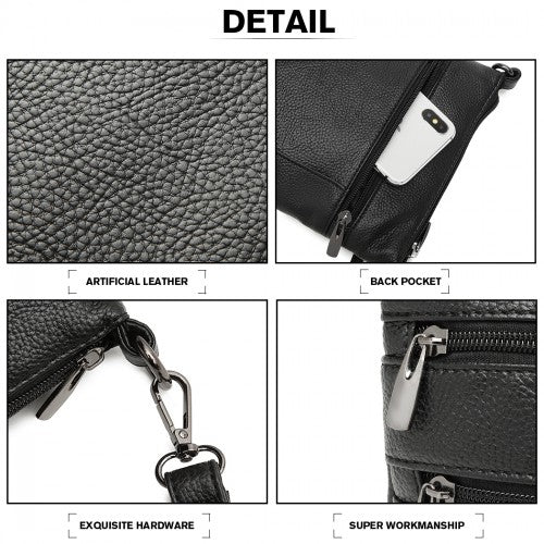 Miss Lulu Multi Pocket Leather Look RFID - Blocking Cross Body Bag - Black