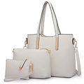 Miss Lulu Three Piece Tote Shoulder Bag And Clutch - White