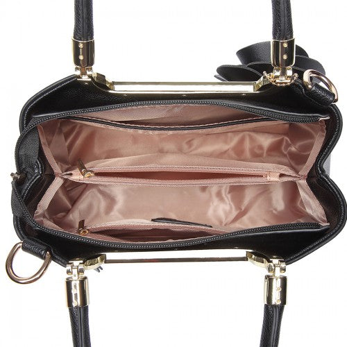 MISS LULU PU LEATHER ROSE HANGING ORNAMENT HANDBAG - BLACK