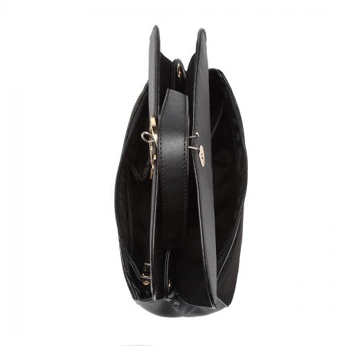 MISS LULU STYLISH LADIES LEATHER HANDBAG SHOULDER BAG BLACK