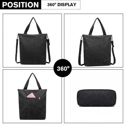 Kono Large Canvas Unisex Messenger Bag - Black