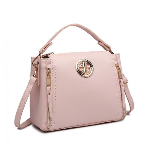 Miss Lulu Leather Look Dual Zipped Handbag - Pink