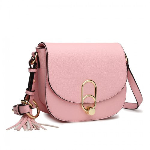 MISS LULU CROSS BODY SADDLE BAG - PINK