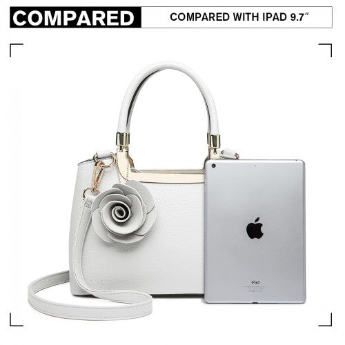 MISS LULU PU LEATHER ROSE HANGING ORNAMENT HANDBAG - WHITE