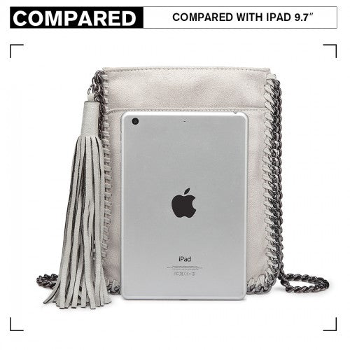 Miss Lulu Leather Look Chain Shoulder Bag with Tassel Pendant - Grey