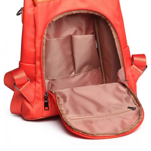 Miss Lulu Two Way Backpack Shoulder Bag with Pom Pom Pendant - Orange