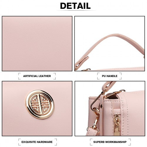 Miss Lulu Leather Look Dual Zipped Handbag - Pink