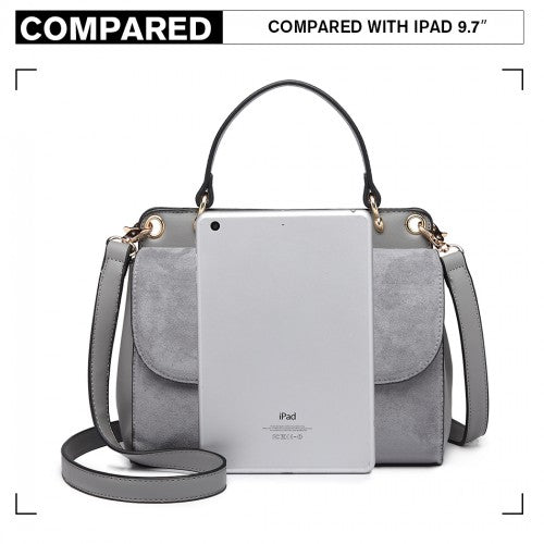 MISS LULU STYLISH LADIES LEATHER HANDBAG SHOULDER BAG GREY