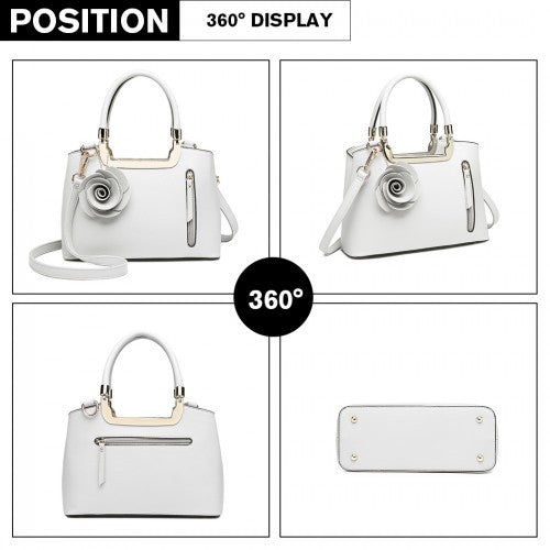 MISS LULU PU LEATHER ROSE HANGING ORNAMENT HANDBAG - WHITE