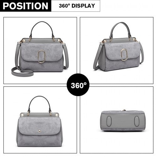 MISS LULU STYLISH LADIES LEATHER HANDBAG SHOULDER BAG GREY