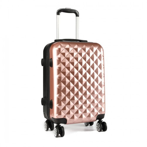 Kono Multifaceted Diamond Pattern Hard Shell 20 Inch Suitcase - Nude (Rose Gold)