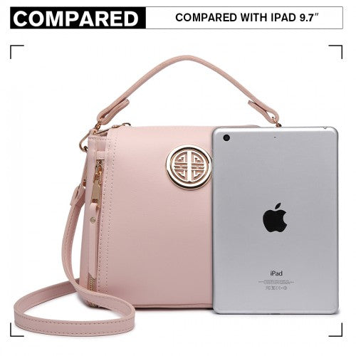Miss Lulu Leather Look Dual Zipped Handbag - Pink