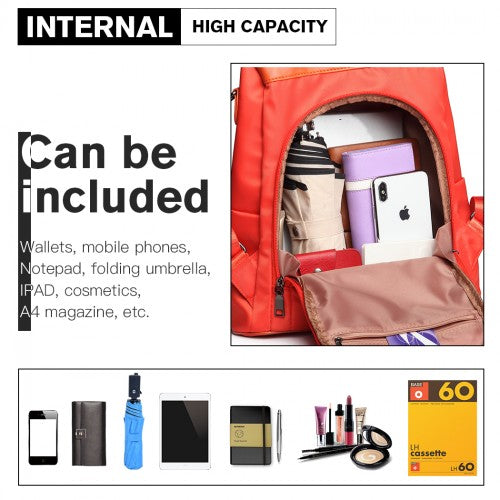 Miss Lulu Two Way Backpack Shoulder Bag with Pom Pom Pendant - Orange