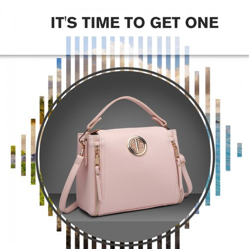 Miss Lulu Leather Look Dual Zipped Handbag - Pink
